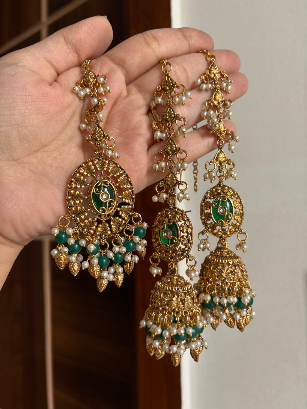 Sonal Punjabi Style Mang Tikka & Jhumkas With Sahara (Green)
