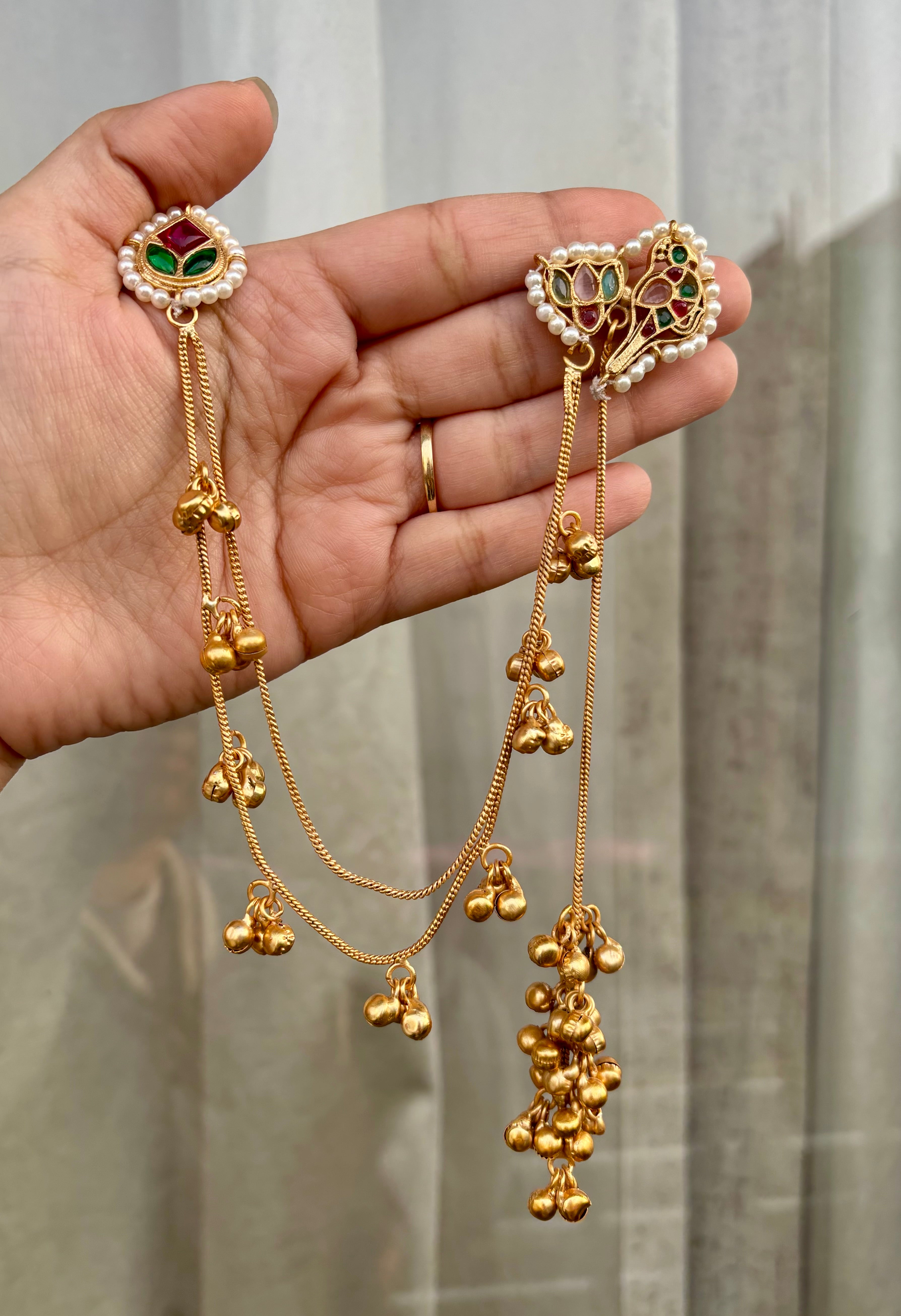 Multi Bird Kashmiri Earrings With Side Layers