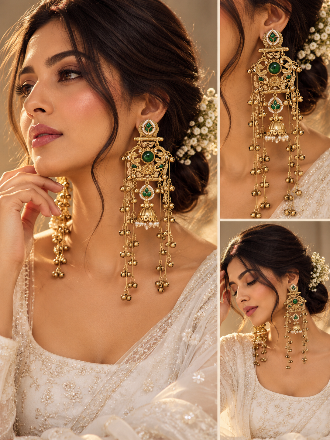 Natasha Kashmiri Long Layer Earrings (Green)