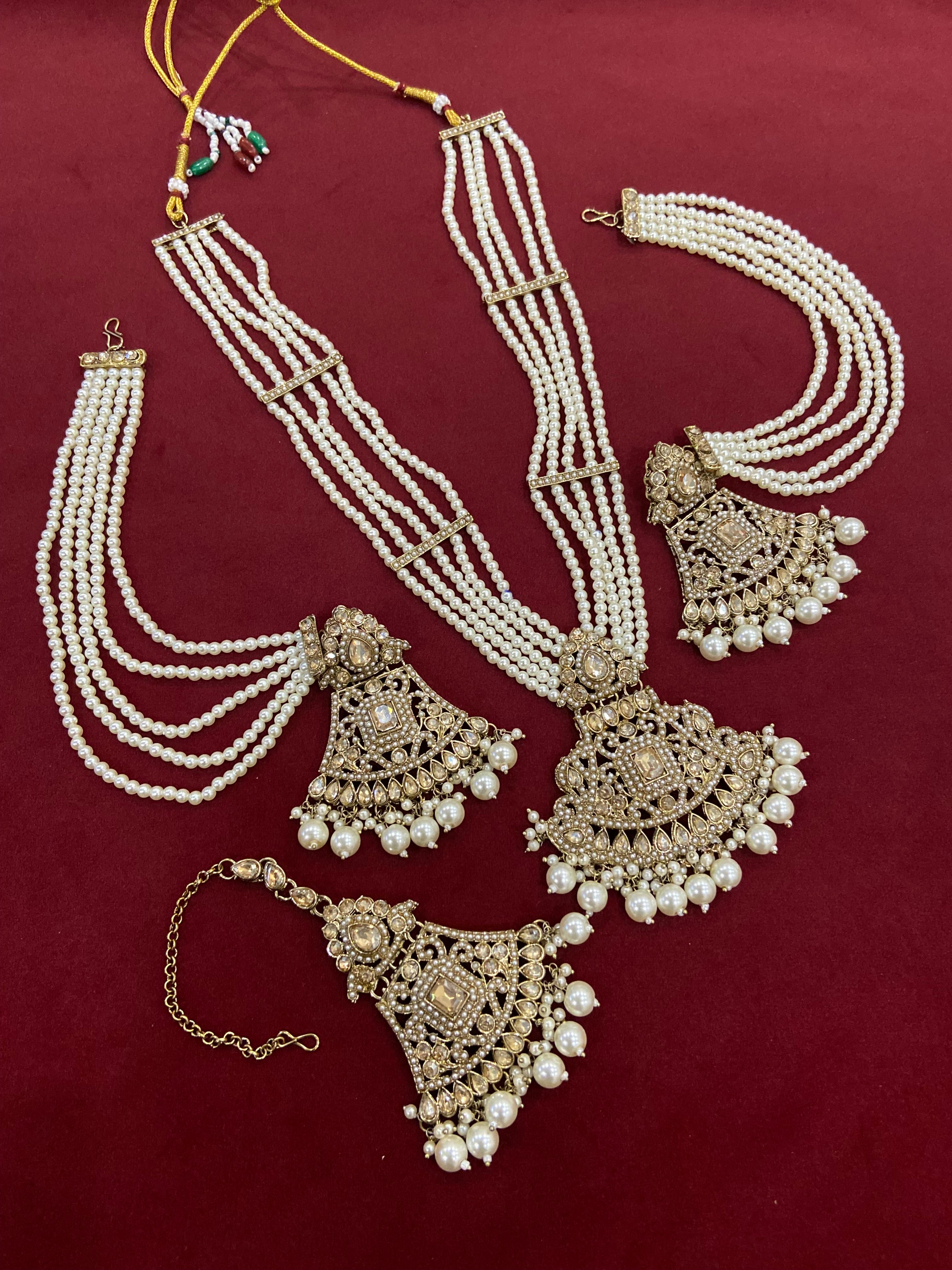 Long Pakistani style Rani haar with mang tikka & earrings and attach side layers