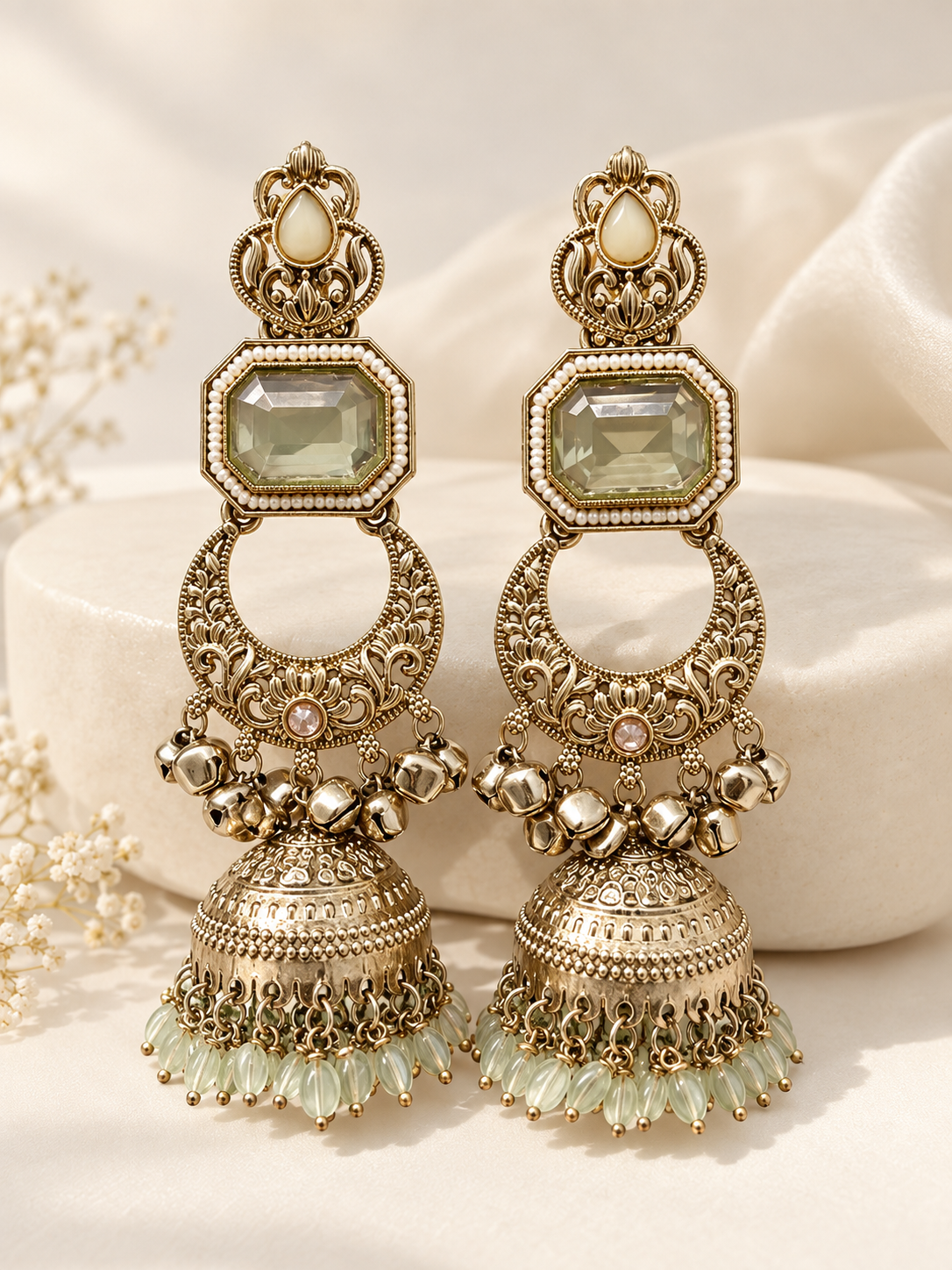Ghungroo Chandbali Jhumkas (Mint)