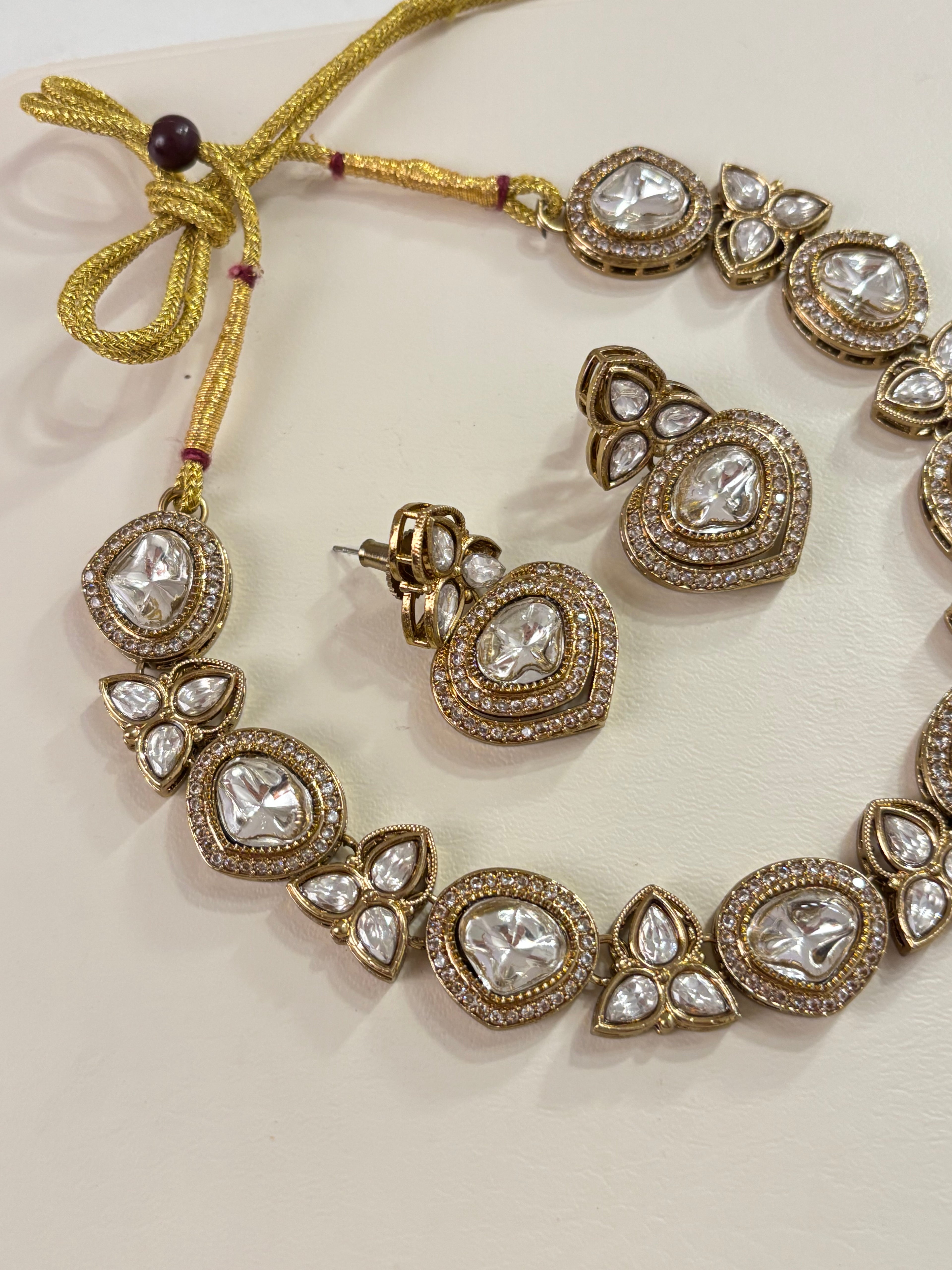 Premium Sleek Moissanite & Doublet Stones Work Necklace With Earrings
