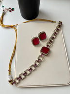 Sabyasachi Inspired Doublet Stone Work Choker With Studs (Ruby)
