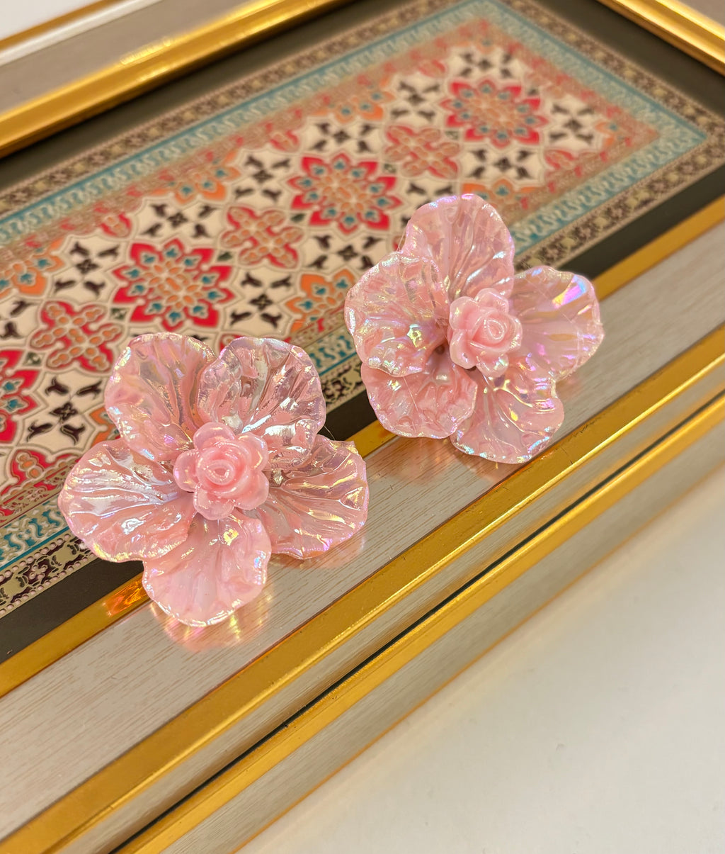 Pink Rose Petal Earrings