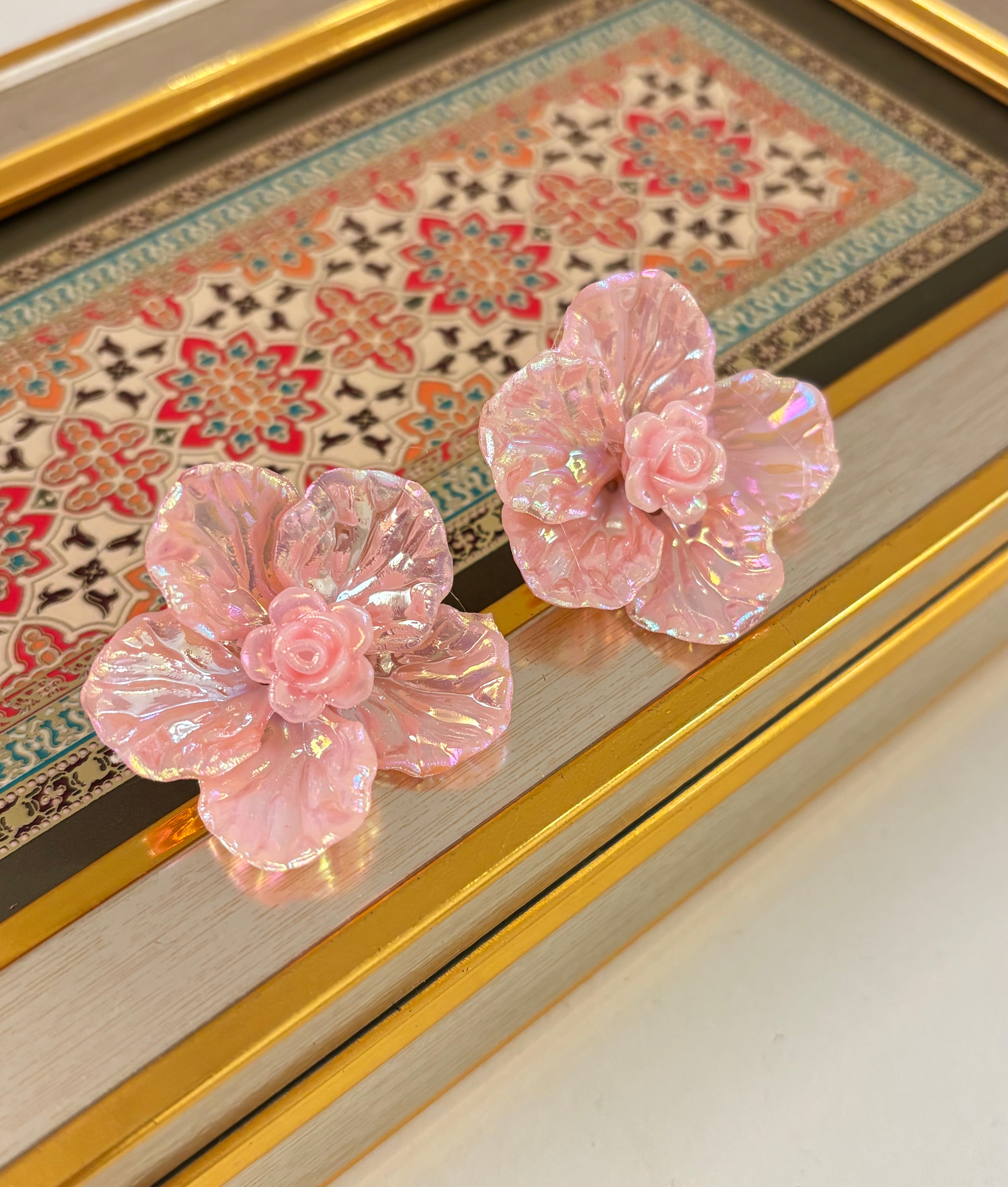 Pink Rose Petal Earrings