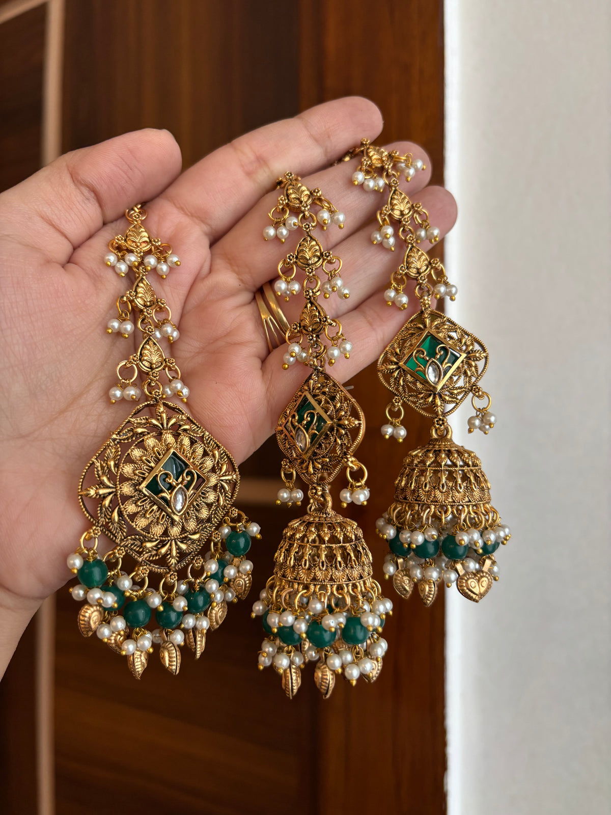 Mankirt Punjabi Style Mang Tikka & Jhumkas With Sahara (Green)