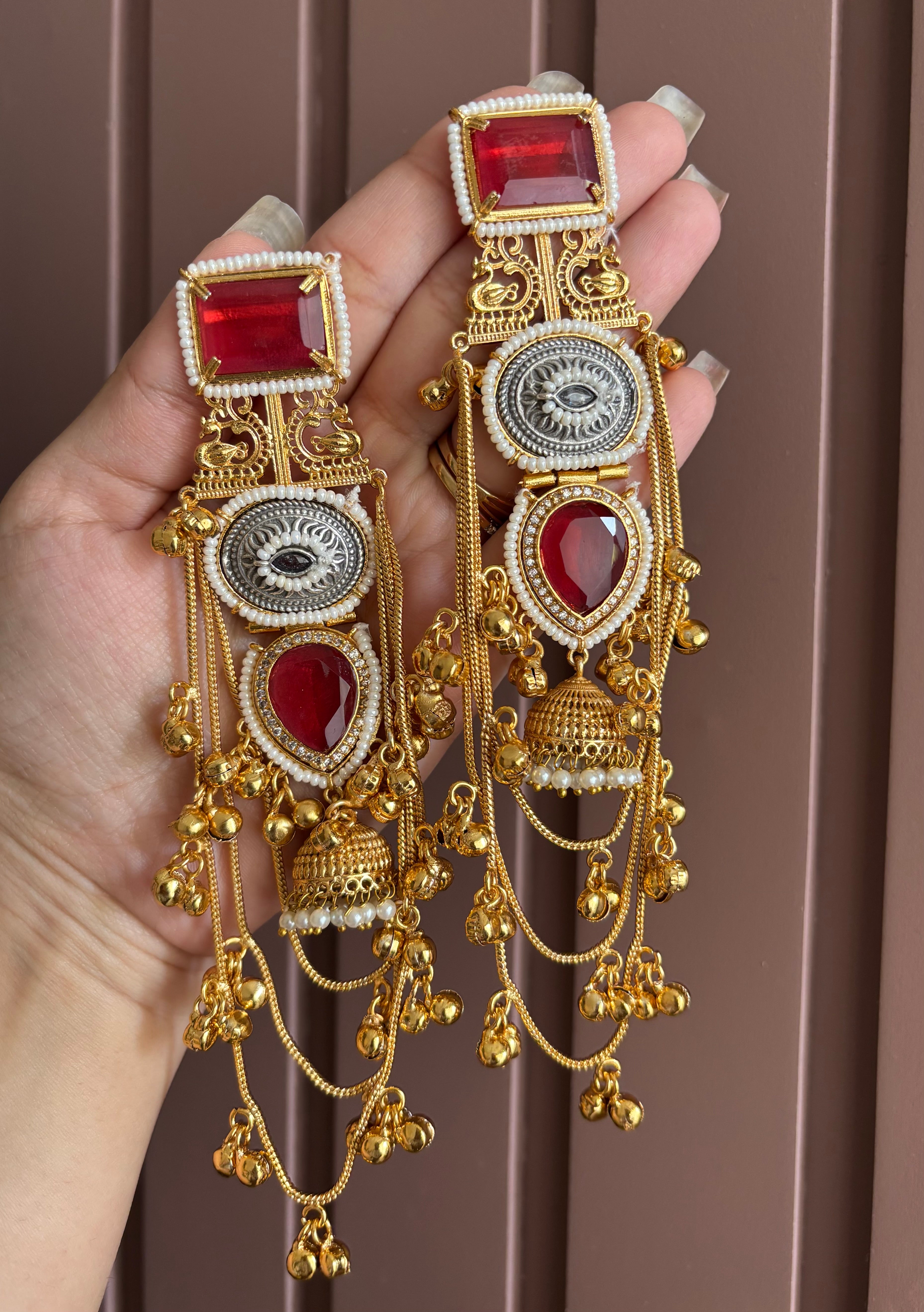 Zeena Kashmiri Long Earrings (Ruby)