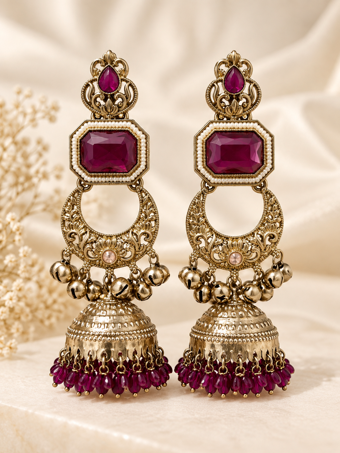Ghungroo Chandbali Jhumkas (Purple)