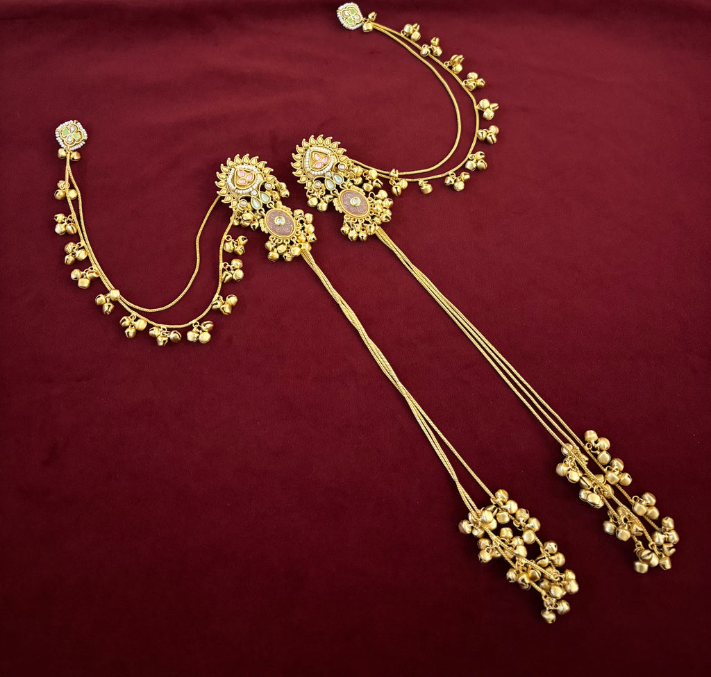 Priyanka Kashmiri Long Layer Earrings With Detachable Side Layer (Pink & Mint)