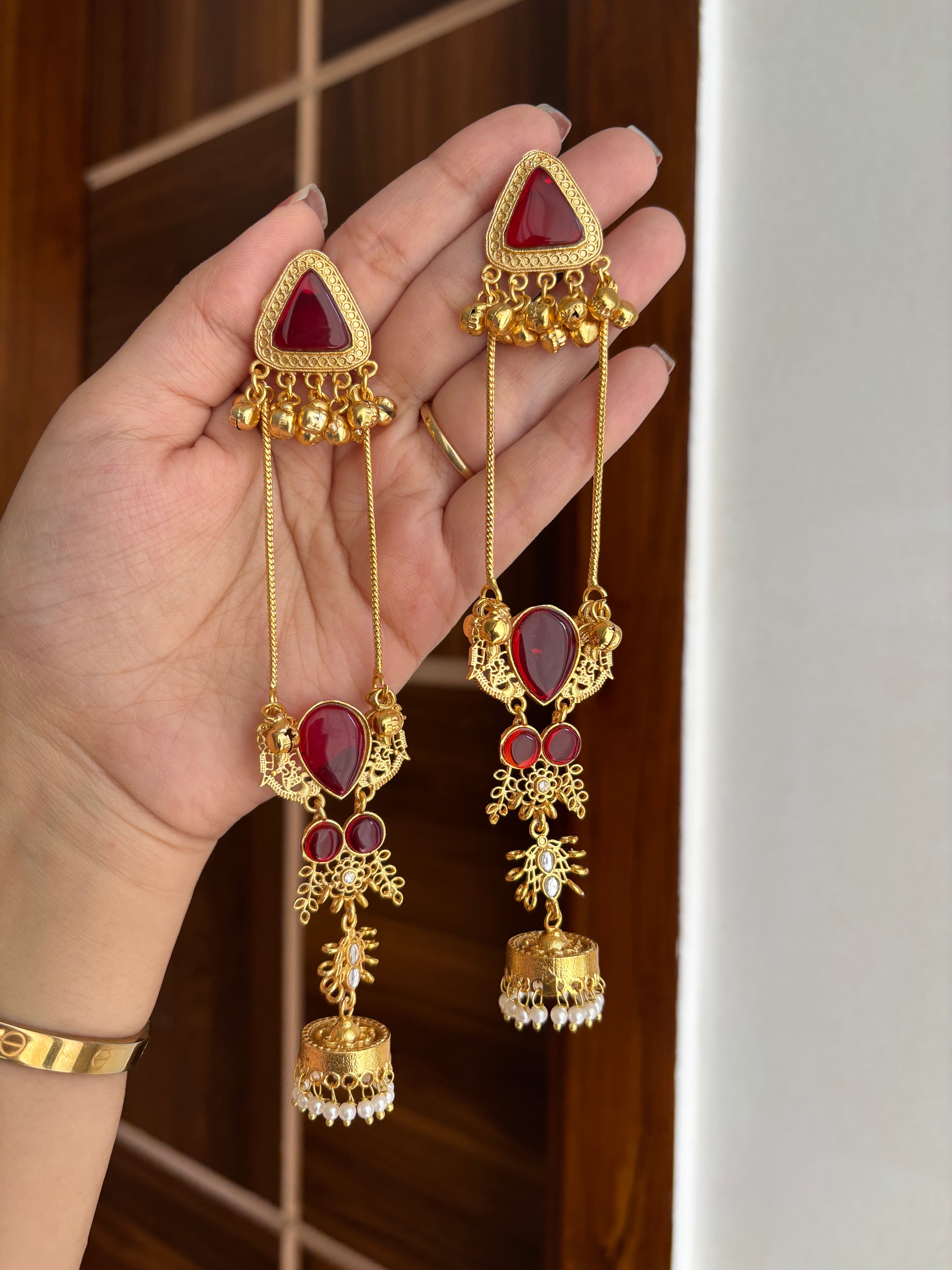 Tara Designer Long Kashmiri Earrings (Maroon)