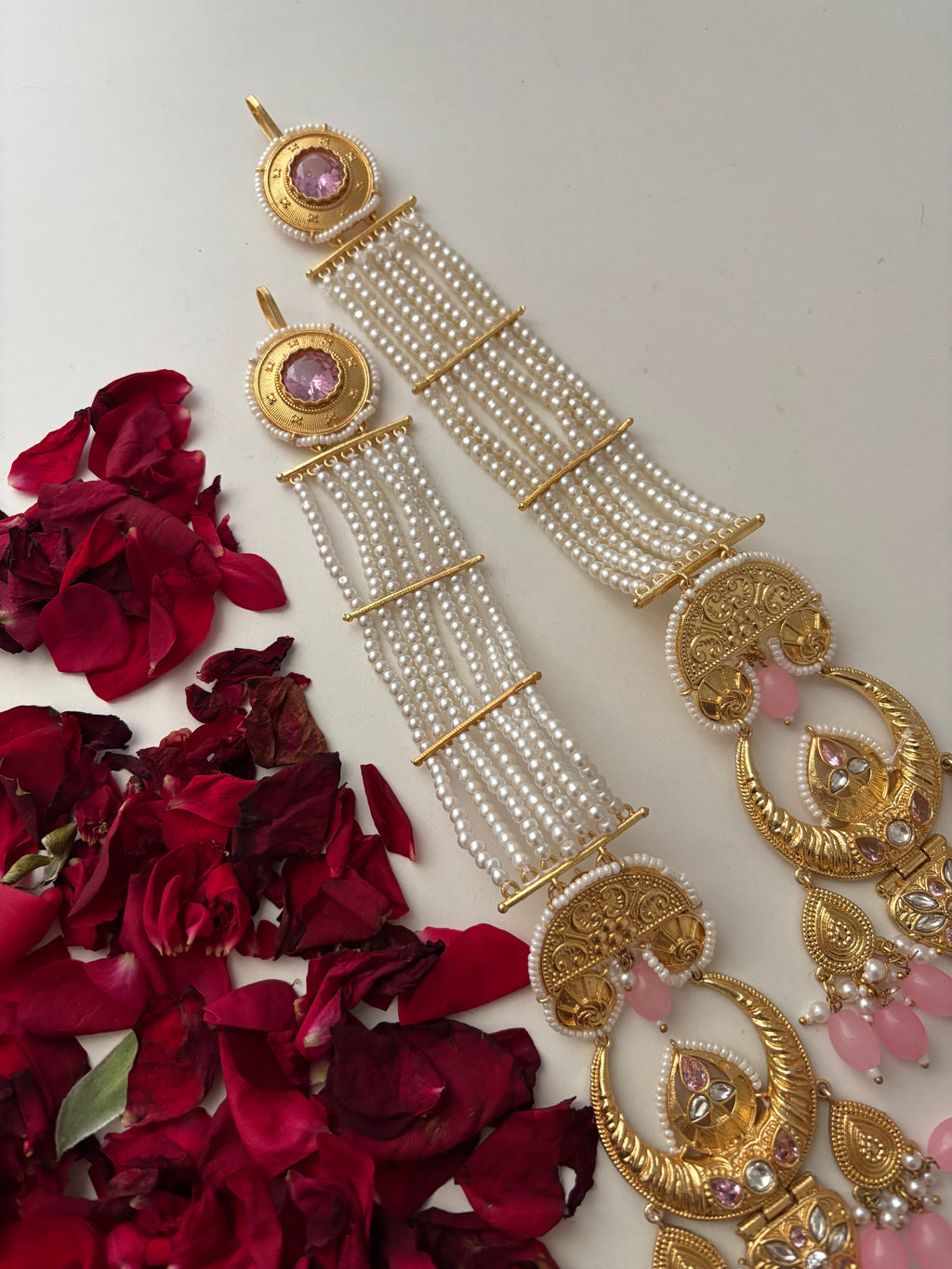 Rubina Brass Long Earrings With Pearls Sahara (Pink)