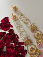 Rubina Brass Long Earrings With Pearls Sahara (Pink)