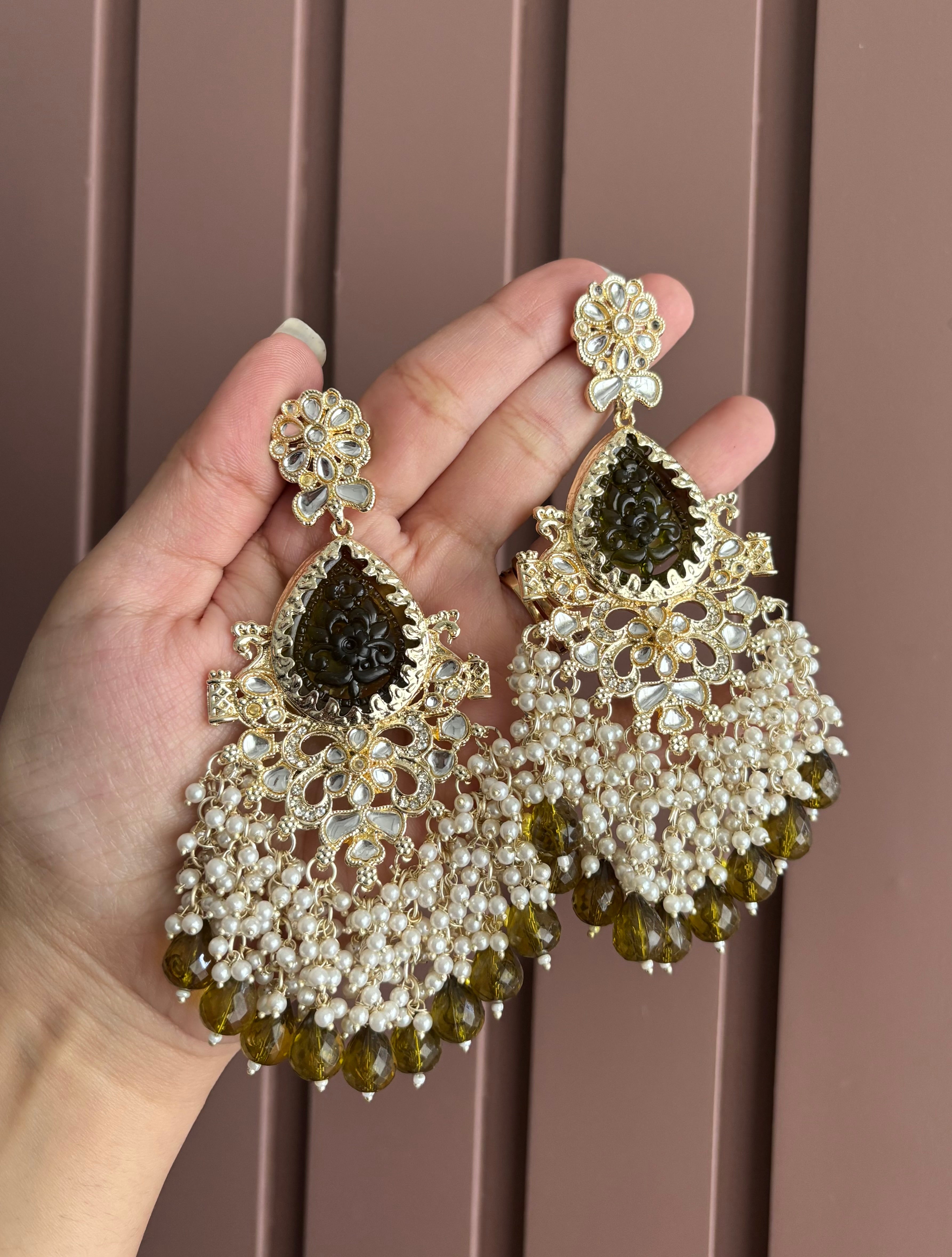 High Quality Designer Long Earrings (Olive)