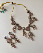 Shishuka Moissanite Necklace With Earrings (Baby Pink)
