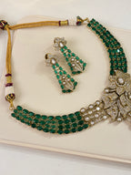 Premium Rose Statement Necklace With Earrings (Emerald)