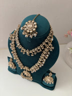 High Quality Designer Long Haar With Sleek Necklace & Mang Tikka Earrings (Champagne)