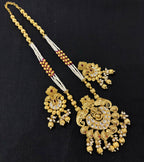 High Quality Designer Ganesha Long Temple Haar With Earrings ( Ruby )