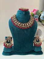 Navida Classy Necklace With Mang Tikka & Chandbali Earrings (Dark Pink)