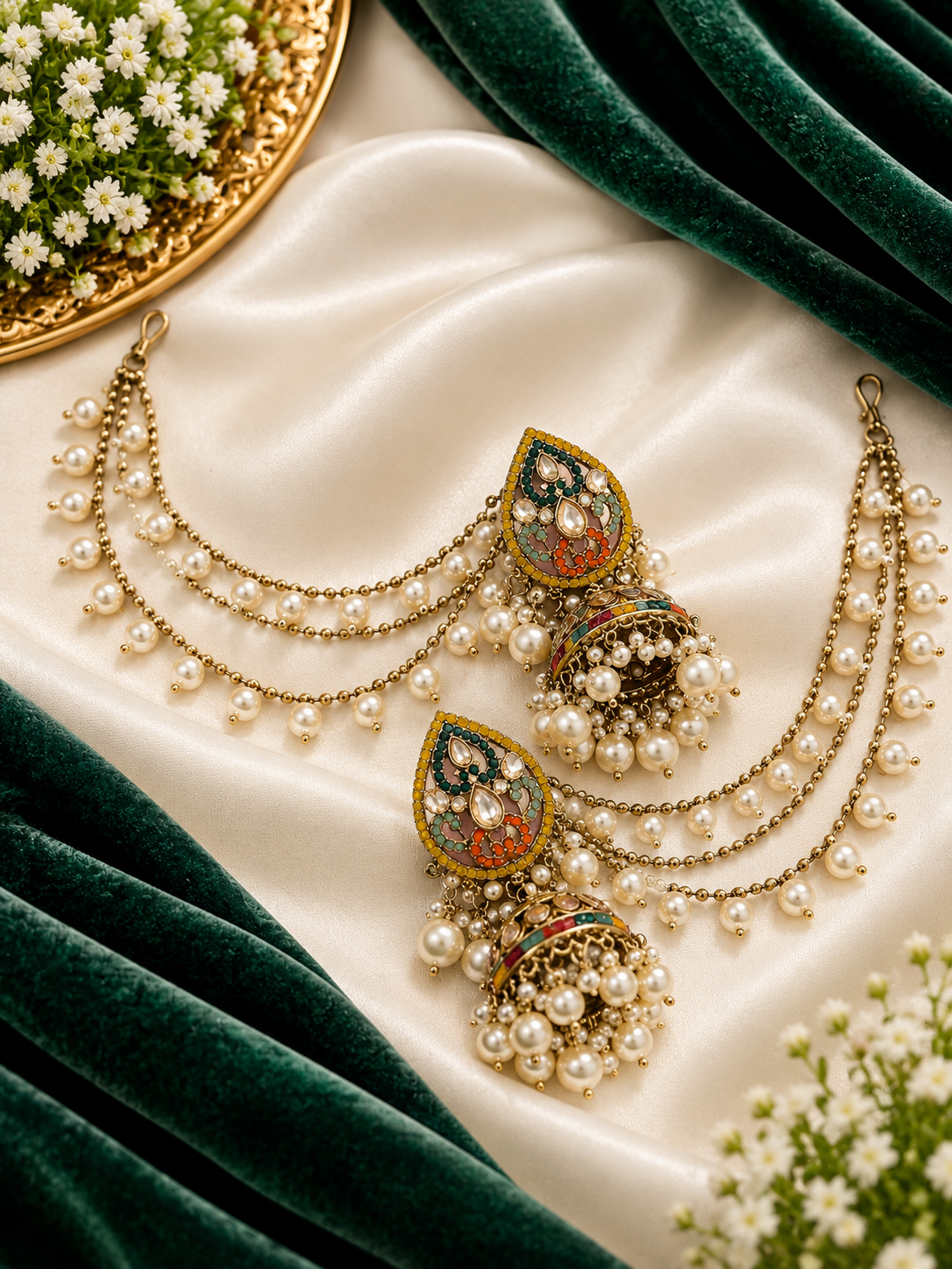 Jadau Multi Jhumkas With Detachable Side Layers