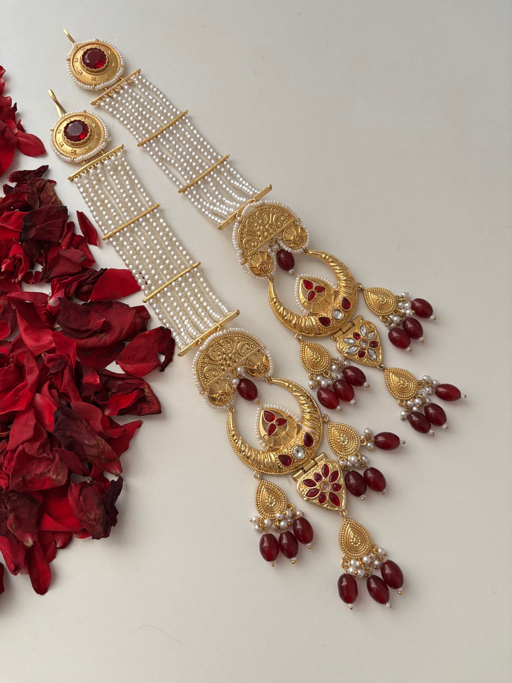 Rubina Brass Long Earrings With Pearls Sahara (Maroon)