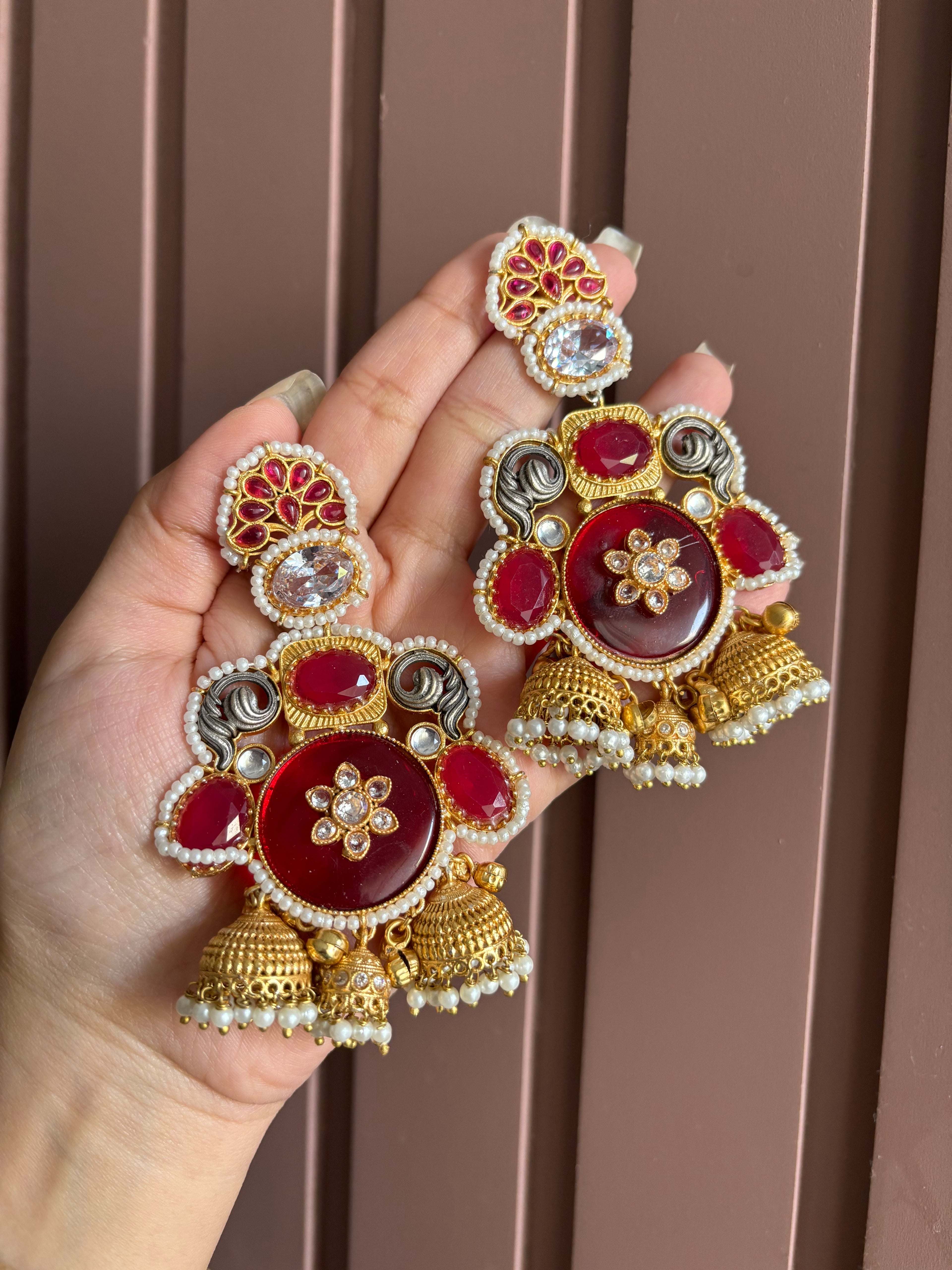 Barkha Kashmiri Earrings (Ruby)
