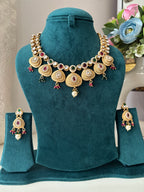 Ruby & Emerald Touch Brass Necklace With Earrings