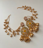 Ritika Round Kashmiri Jhumkas With Detachable Earchain (Pastel Shade)