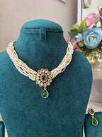 Classy Kundan Flower Choker Set With Drop Earrings ( Emerald)