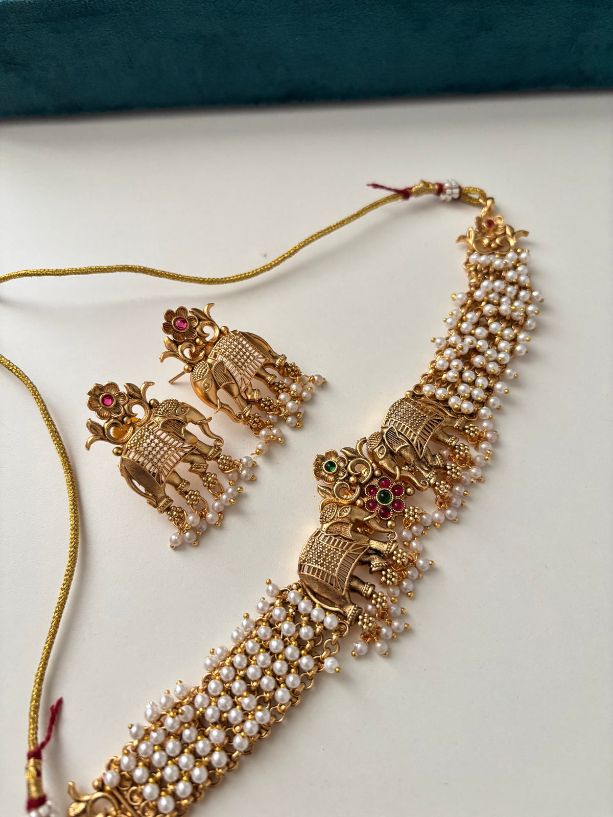Premium Brass Elephant Touch Choker Set With Studs
