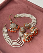 Mirror Cut Mang Tikka With Jhumkas & Detachable Earchain (Orange)