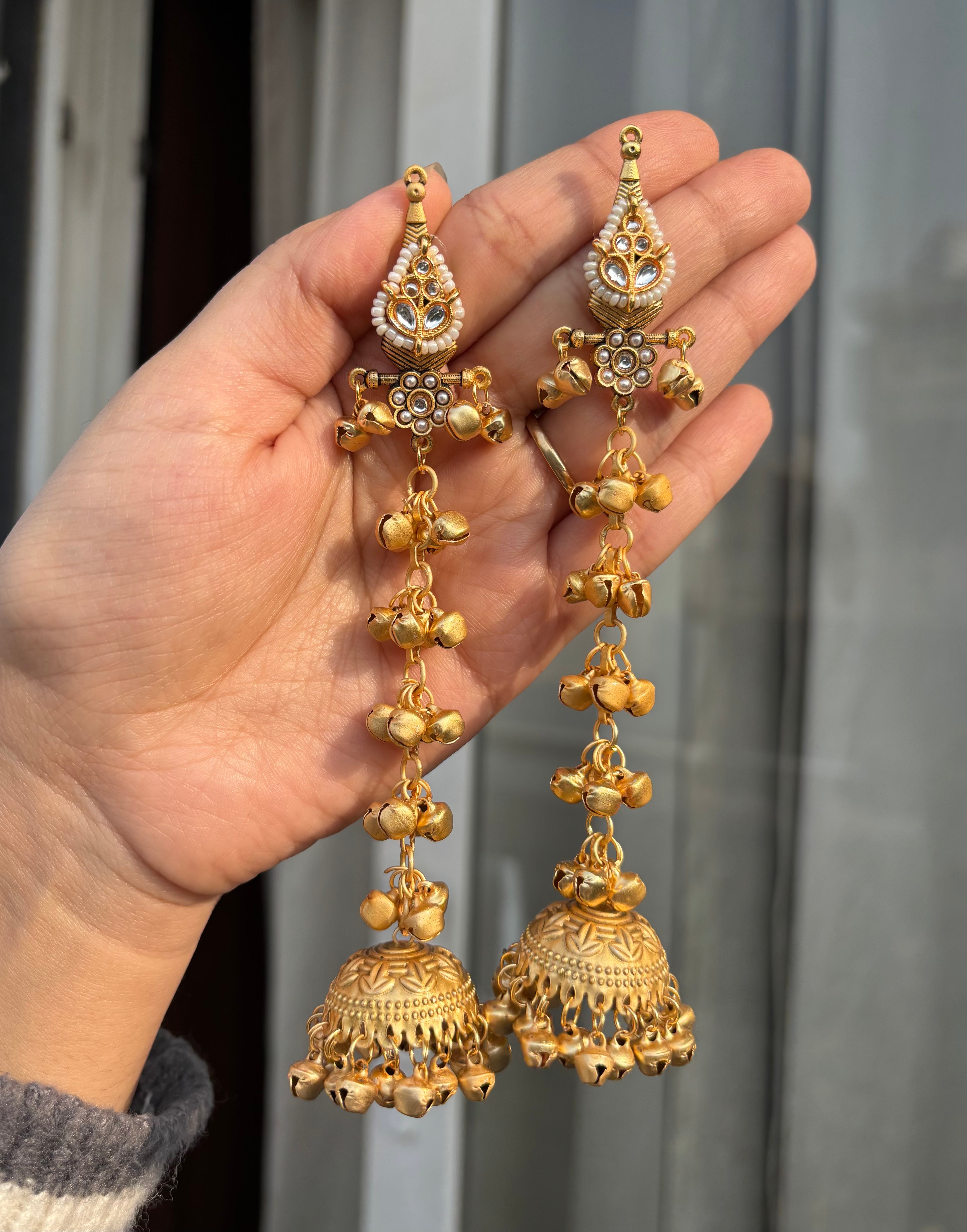 Golden Kashmiri Long Earrings