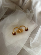 Peacock Touch Statement Double Finger Adjustable Ring (Maroon)