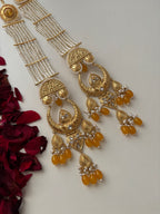 Rubina Brass Long Earrings With Pearls Sahara (Yellow)