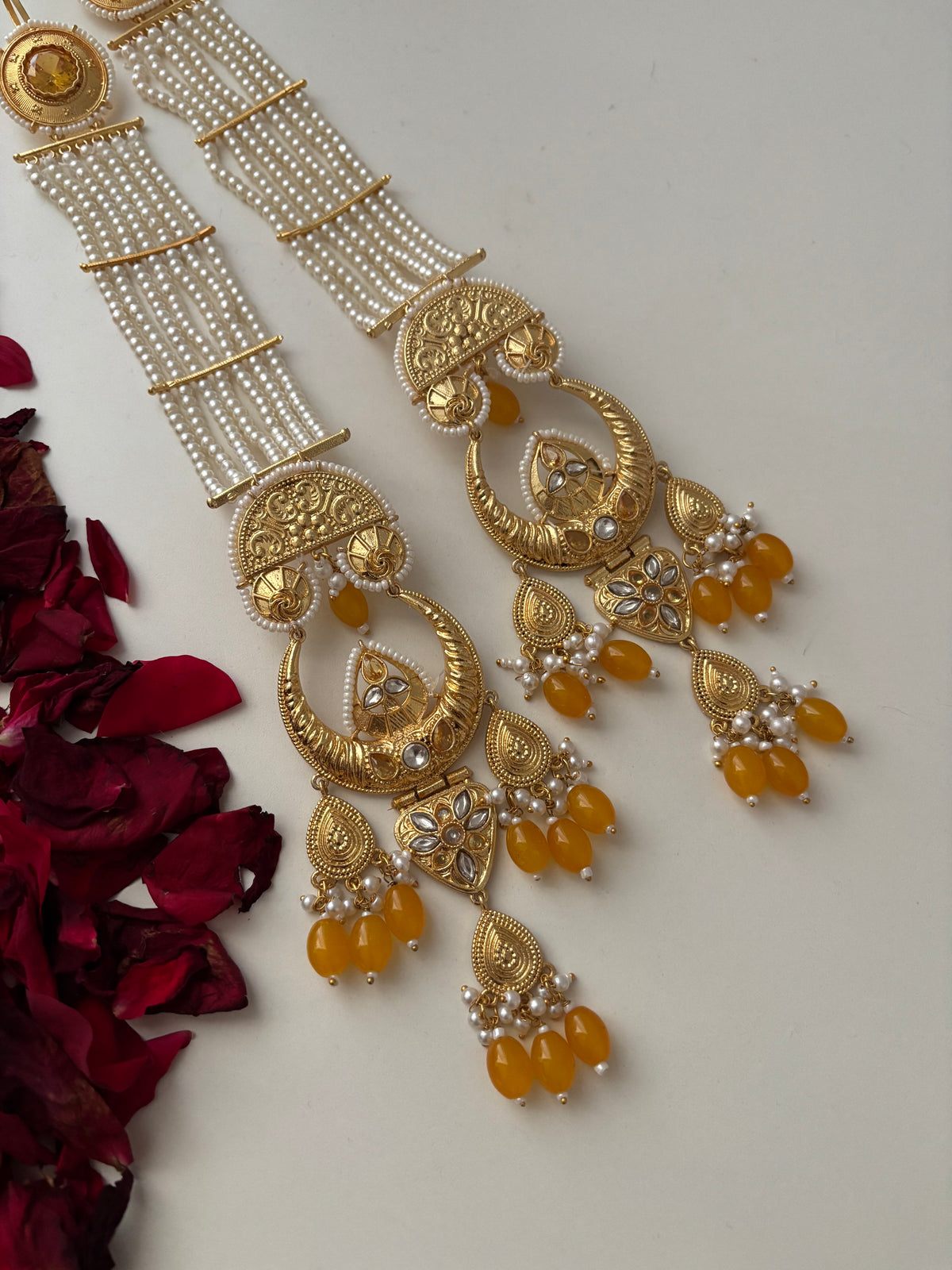 Rubina Brass Long Earrings With Pearls Sahara (Yellow)