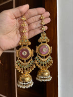 Tara Brass Heavy Look Jhumkas With Sahara (Pink/Mint)