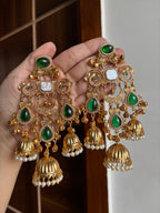 Vamika Long Kashmiri Earrings With Detachable Earchain (Green)