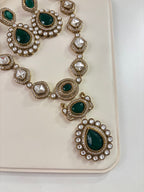 Premium Long Moissanite Necklace With Earrings (Emerald)