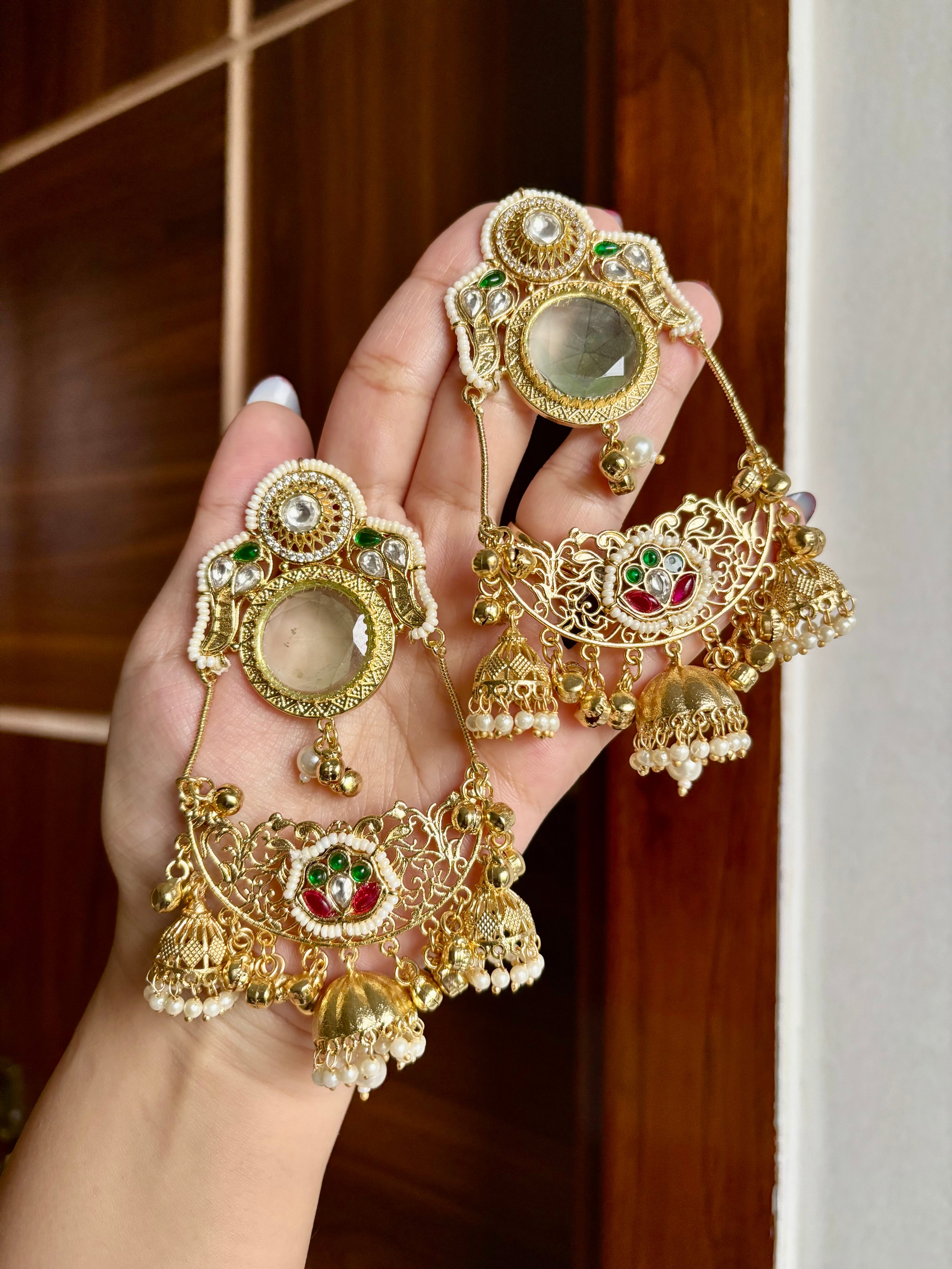 Laila Kashmiri Chandbali Earrings (Mint)