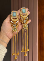 Jasleen Long Turquoise Kashmiri Statement Earrings