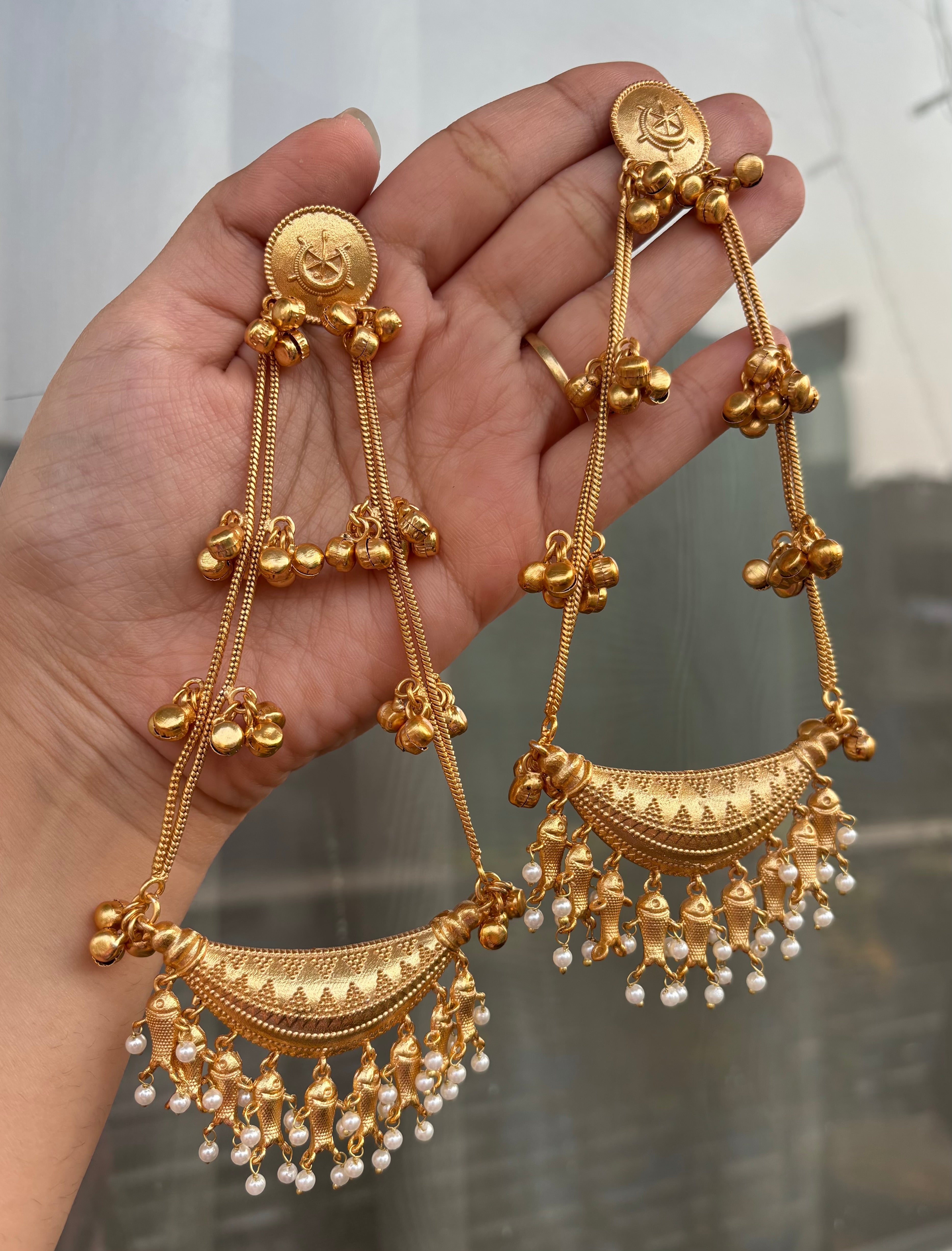Designer Brass Long Kashmiri Earrings
