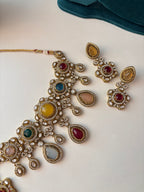 Princess Jasmine Turkish Necklace With Mang Tikka & Earrings (Multi)