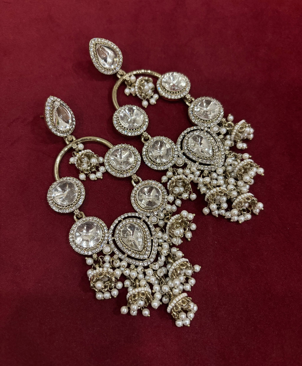 High Quality Designer Victorian Polki Dupe Long Earrings