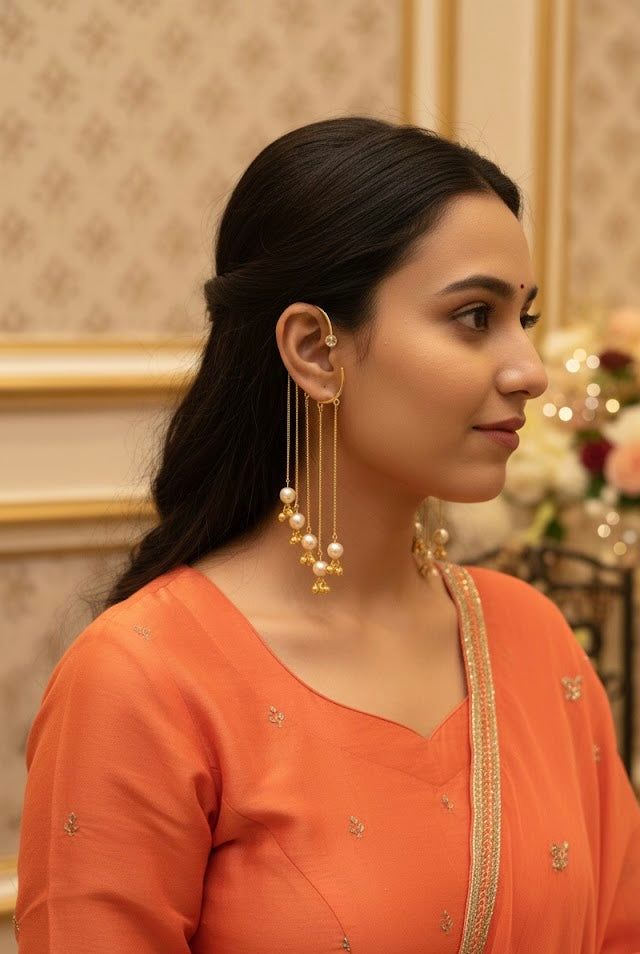 Earcuff In Pearl & Ghungroo Touch