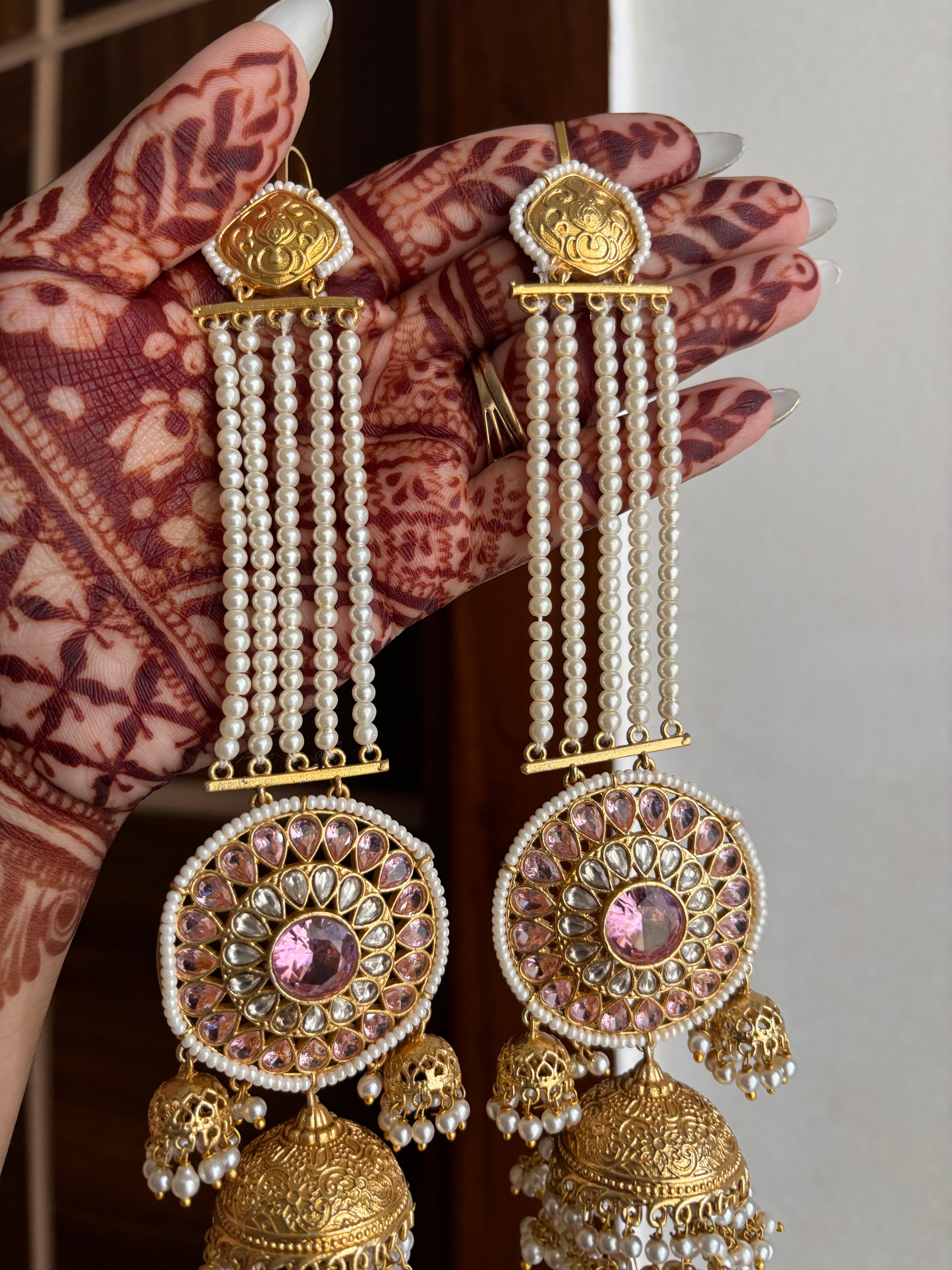 Gurpreet Brass Jhumkas With Sahara (Pink)