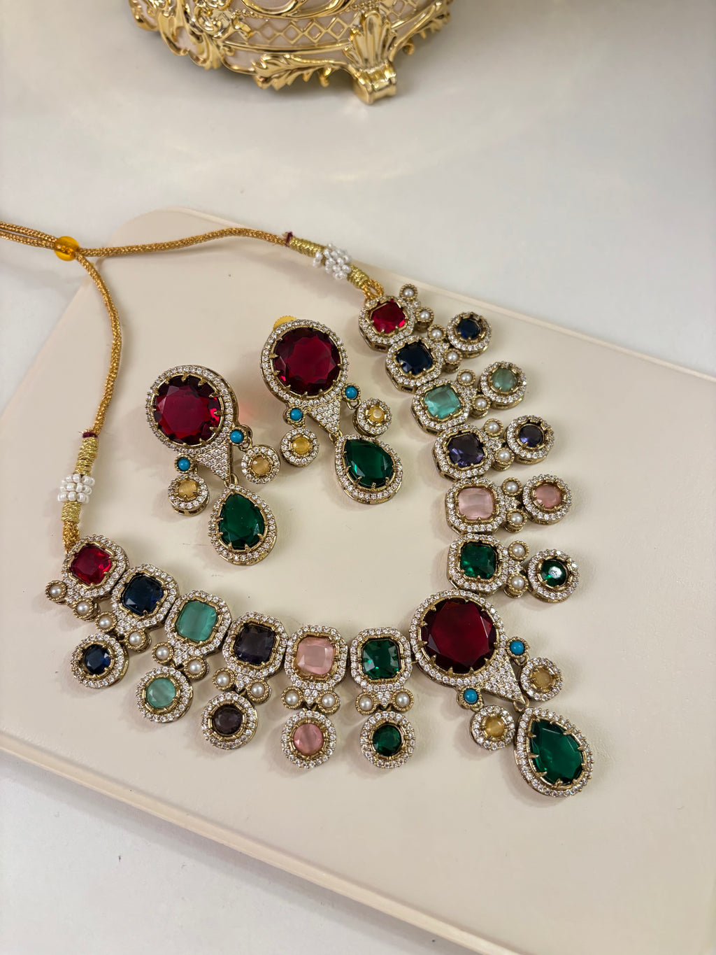 Premium Doublet Stones Work Princy Necklace With Earrings