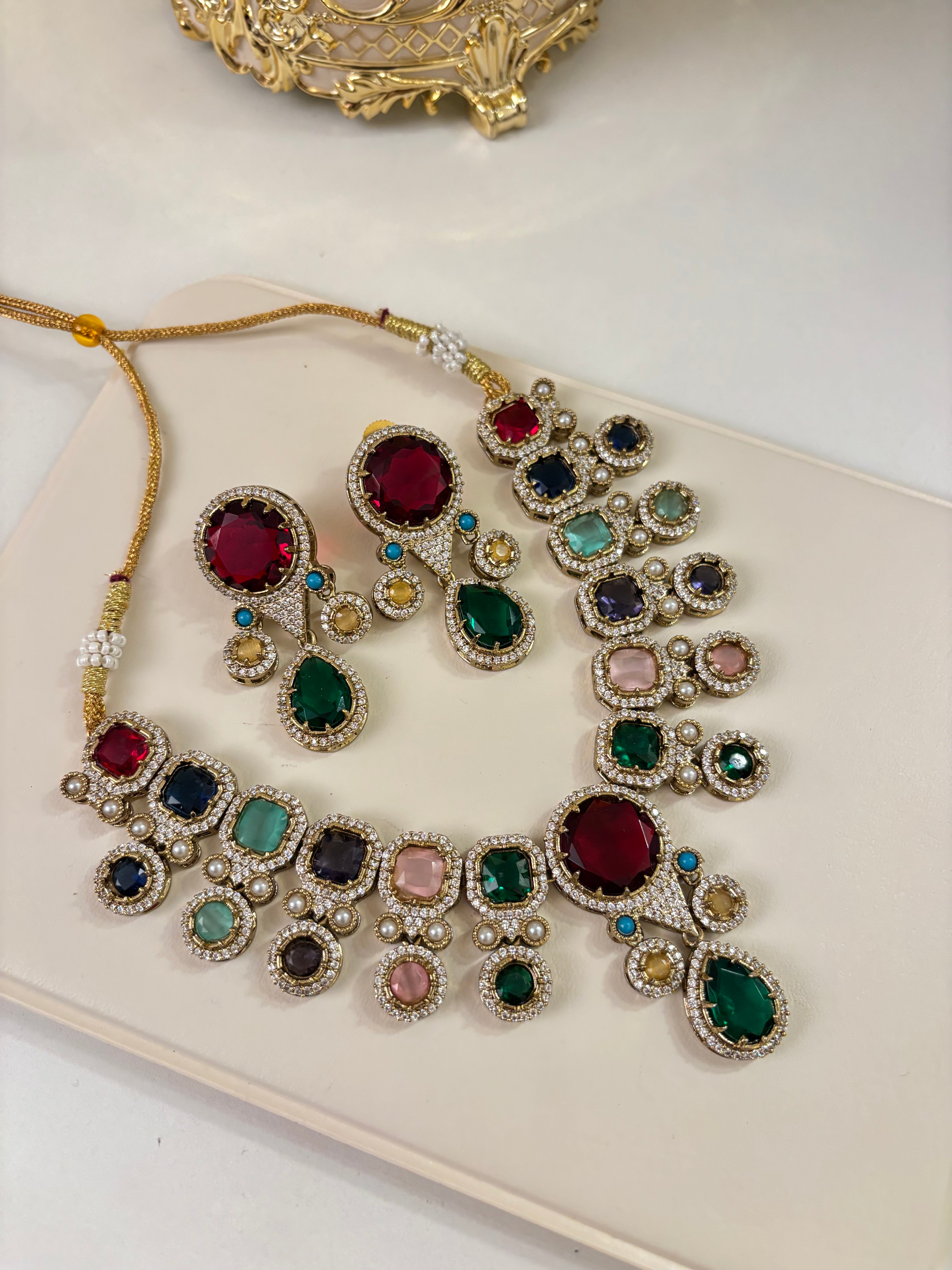 Premium Doublet Stones Work Princy Necklace With Earrings