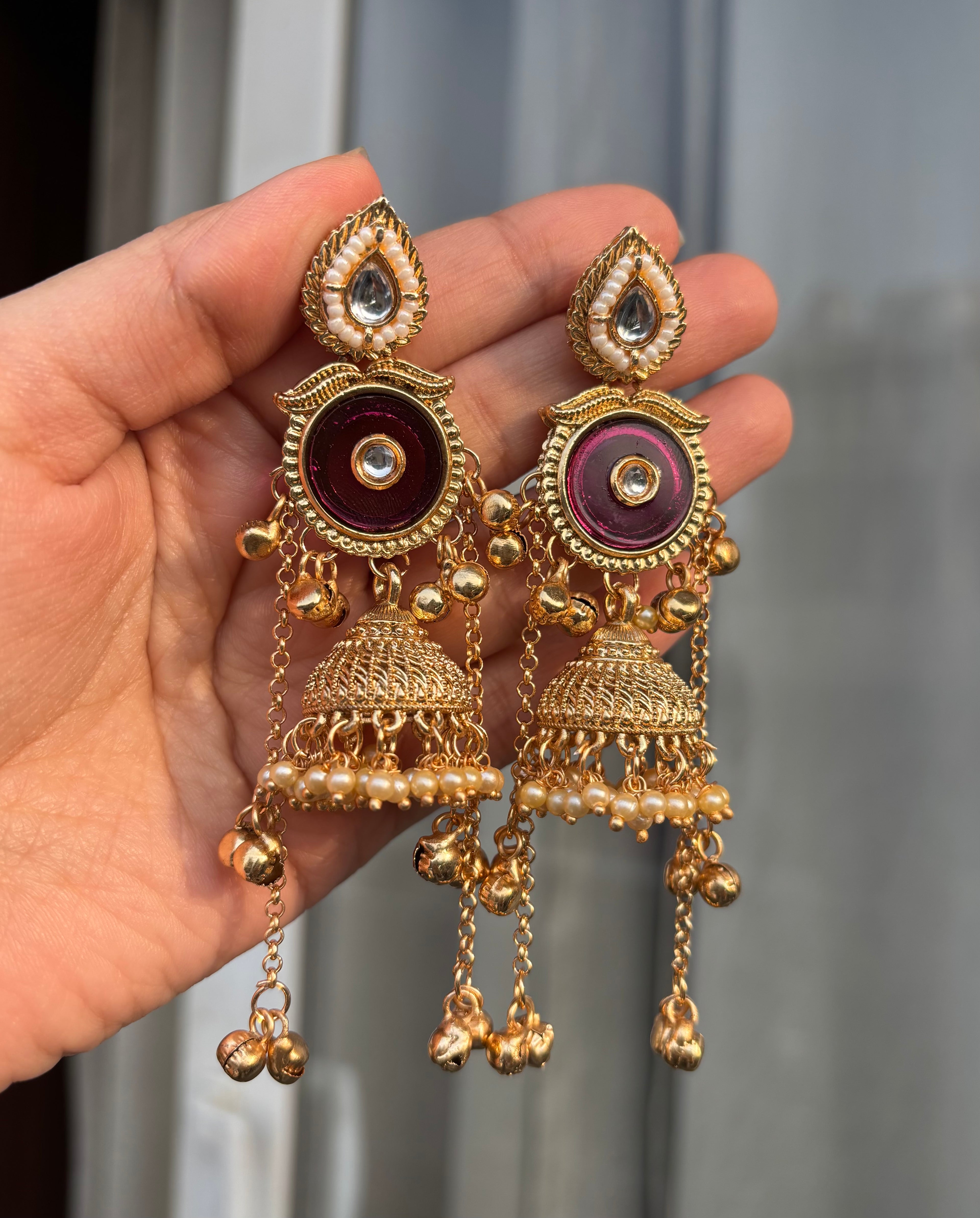 Round Wine Kashmiri Earrings