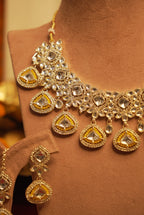 Yellow Statement Victorian Style Necklace With Mang Tikka & Earrings