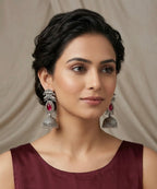Silver Dark Pink Peacock Jhumka