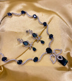 Angel American Diamond Sleek Necklace With Earrings ( Blue )